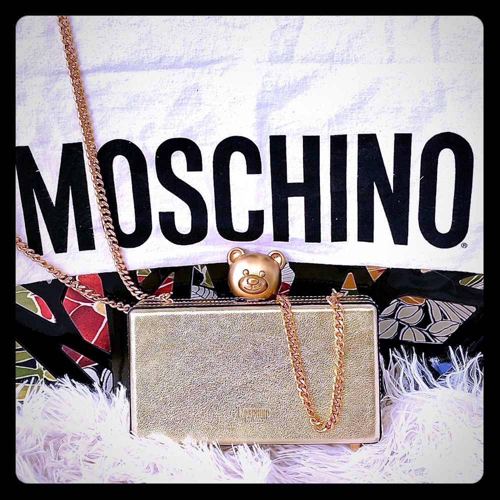 ⭐️RARE⭐️ MOSCHINO COUTURE Gold Leather Teddy Bear Purse / Convertible Clutch